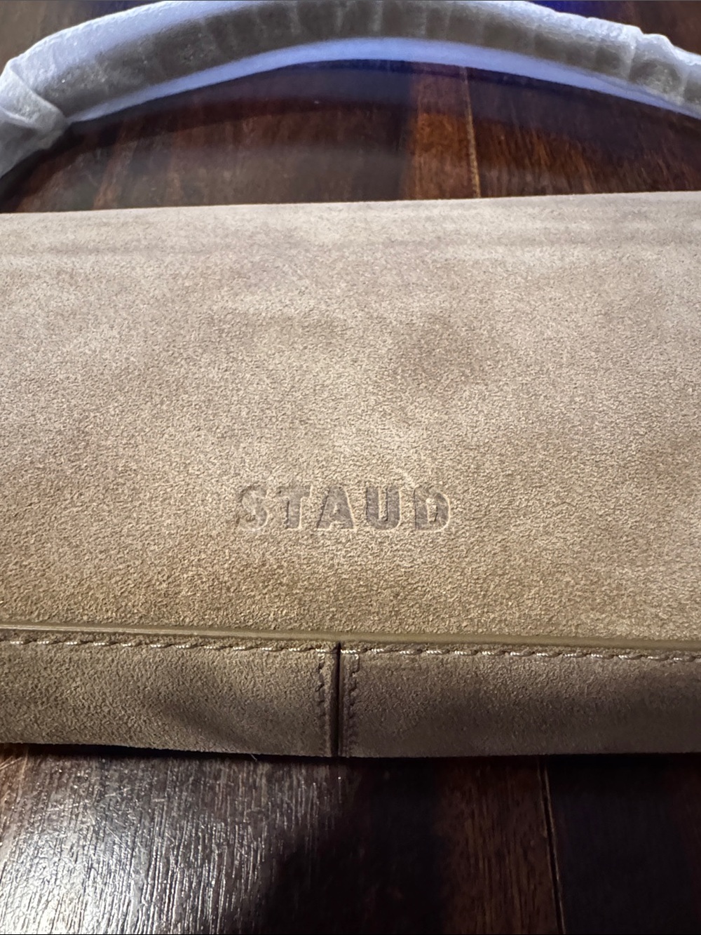 STAUD Harlow bag dune color, Beige Suede Shoulder Bag with Silver Hardware - Picture 6 of 8